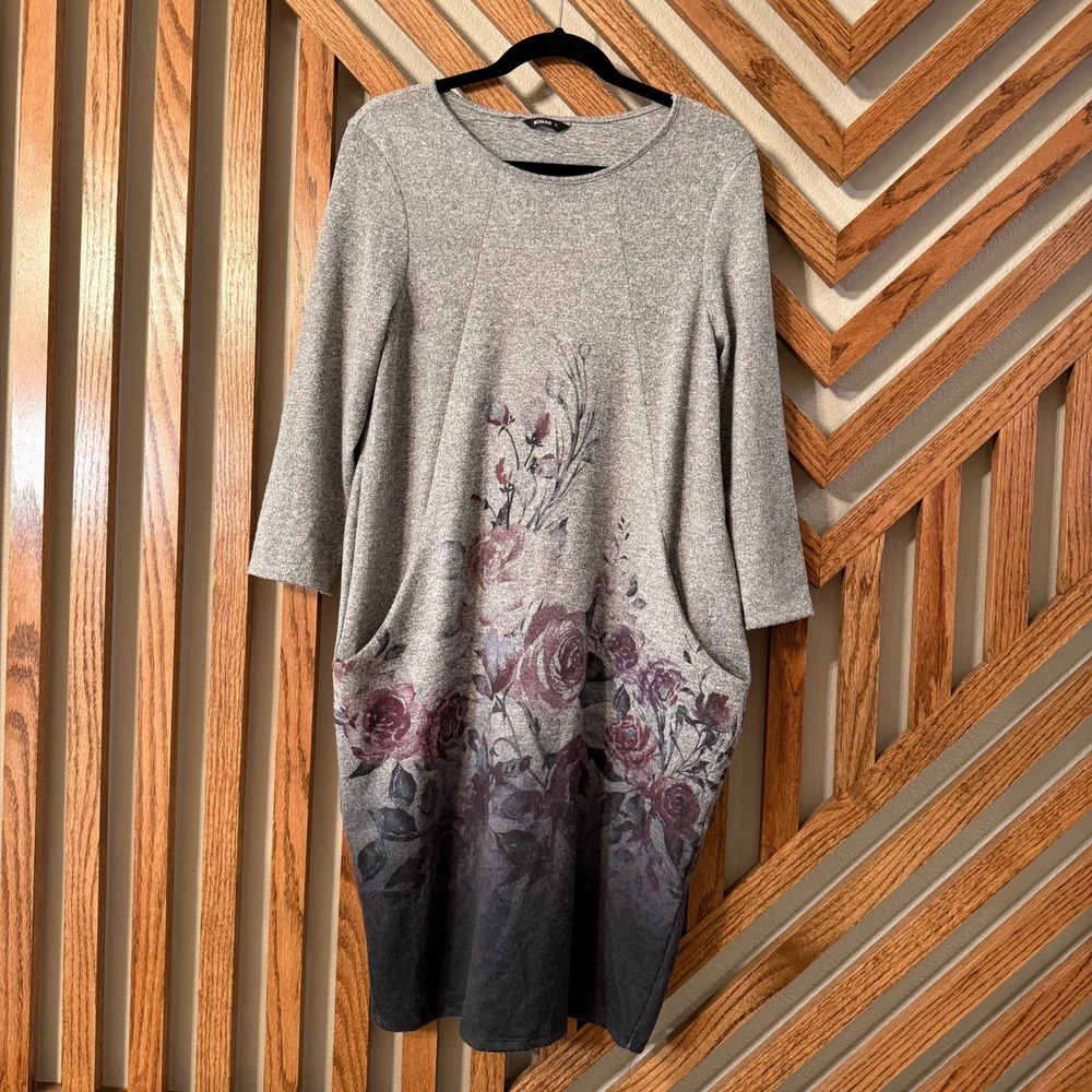 Dark Romantic Roman Originals Grey Rose Floral Cocoon Pocket Dress UK 12 US 8